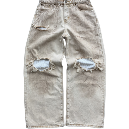 REPAIRED BEIGE ALPINE DENIM